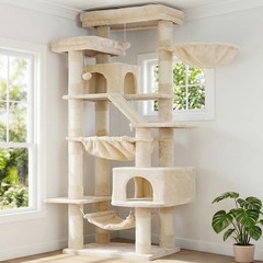 Cat Tree 71-Inch-Tall Tower Indoor Cats W/ 2 Perches 2 Big Condos 2 Hammocks