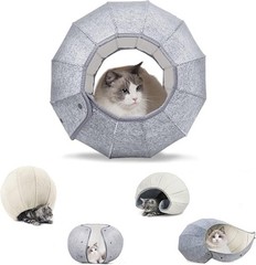 Indoor Cat Cave Cat Bed Toy Soft Felt Cat House Foldable Cat Tunnel Toy Ball