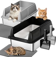 2 Pack XL Stainless Steel Cat Litter Box Big & Senior Cats Multi-Cat Metal
