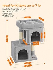 Cat Tree Tower Condo Light Gray with Large Perch 2 Caves Scratching Post