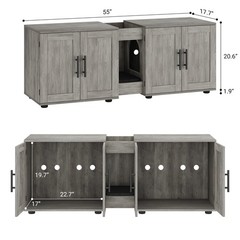 Wooden Cat Hidden Litter Box Enclosure Furniture for 2 Cats, 55” x 17.7” x 22.5“