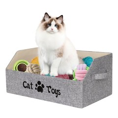 BinWhiz 19.7 in Cat Toy Bin, Storage Box Kitten Basket Grey