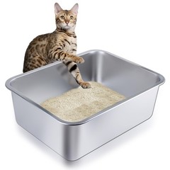 Stainless Steel Cat Litter Box – Large Metal High-Sided Pan for Cats, Pets, N…