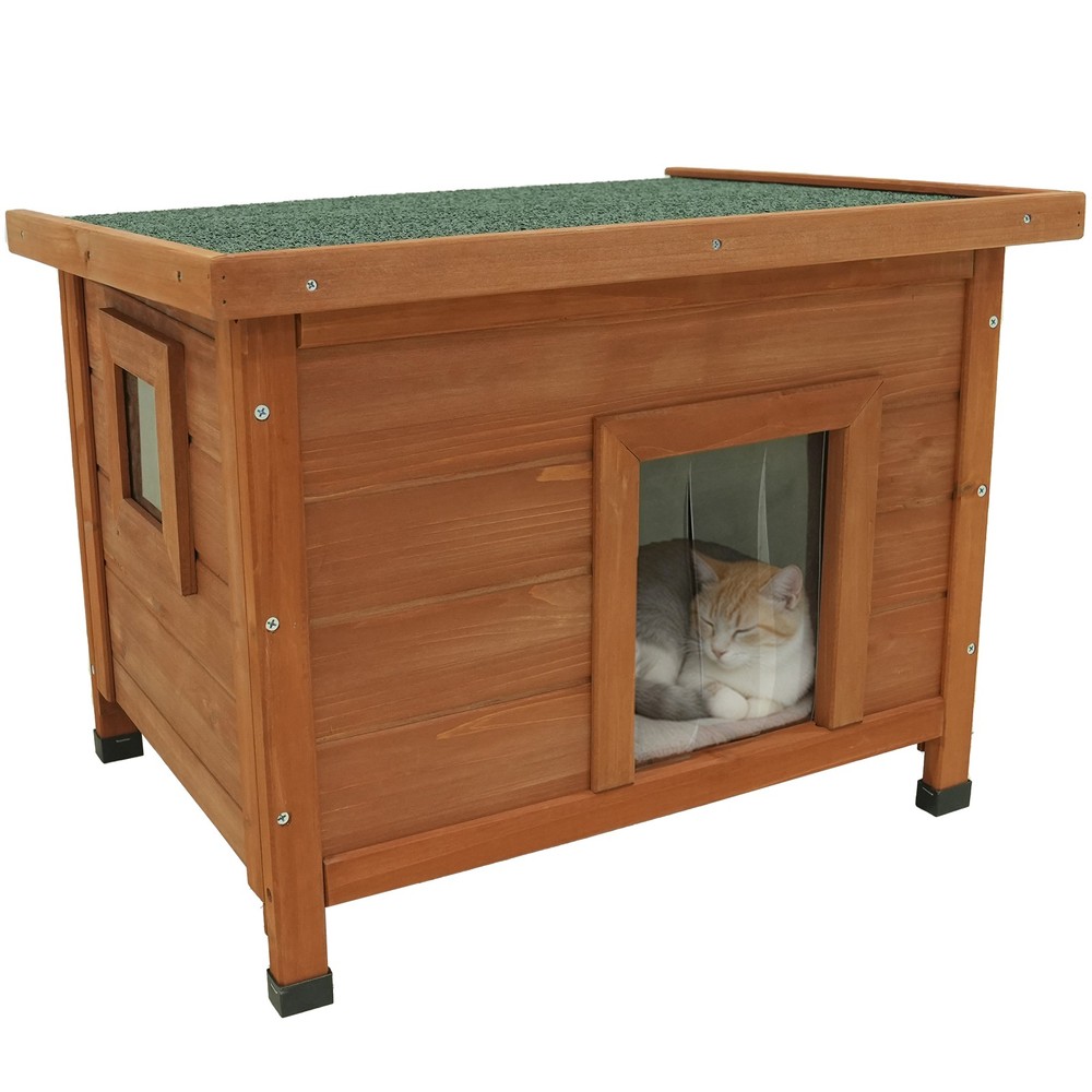 Outdoor Cat House Waterproof Wood Shelter for Feral Cats Rabbits Dogs