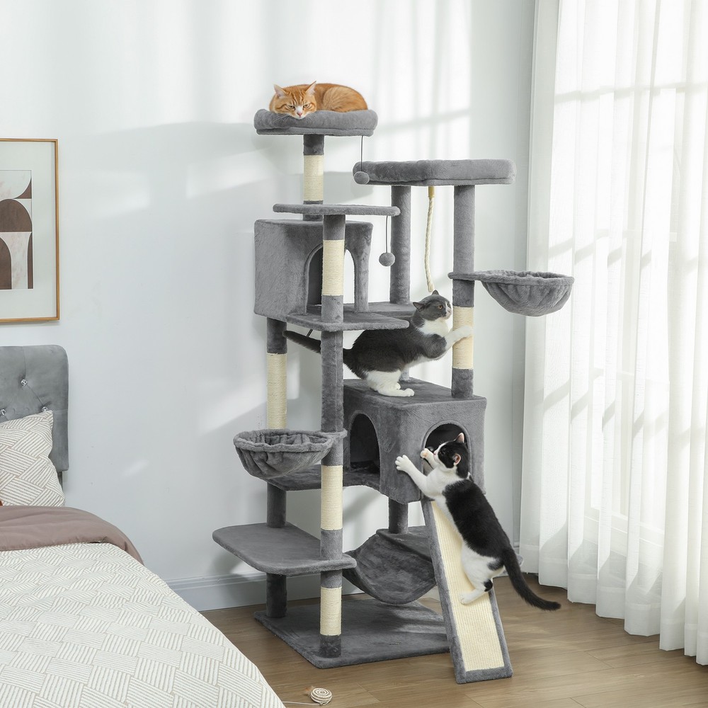 PawHut 69″ Cat Tower with 2 Condos, Large Cat Tree for Multiple Cats