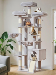 76-Inch Cat Tree XXL for Large Cats, Giant Cat Tower with Scratching Board, Extr