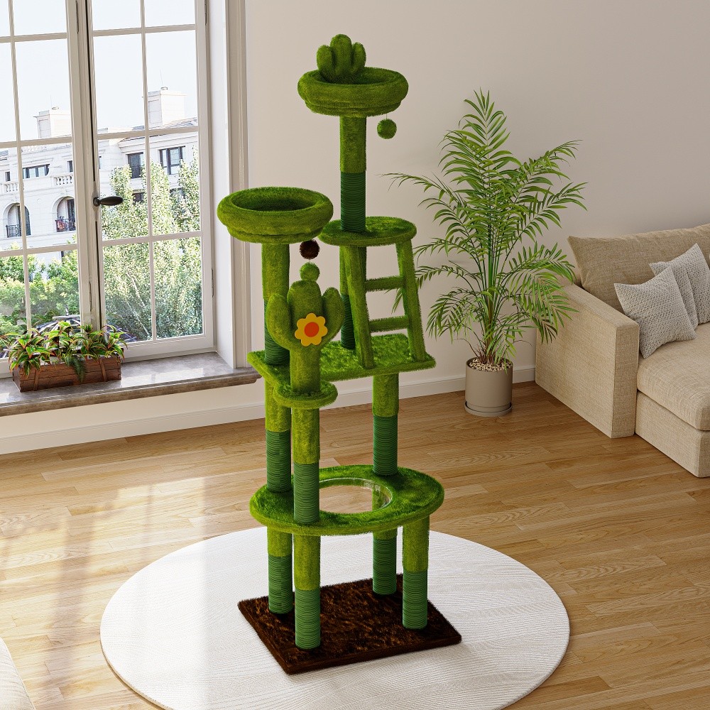 72″Cactus Cat Tree Tall Cat Tower Multi-Level Cat Activity Center for Cats