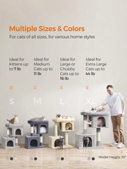 Cat Tree Tower Condo Light Gray with Large Perch 2 Caves Scratching Post