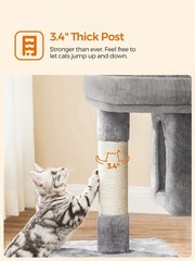 Cat Tree Tower Condo Light Gray with Large Perch 2 Caves Scratching Post