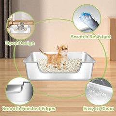 Low Entry Litter Box for Senior or Disabled & Injured Cats Stainless Steel High