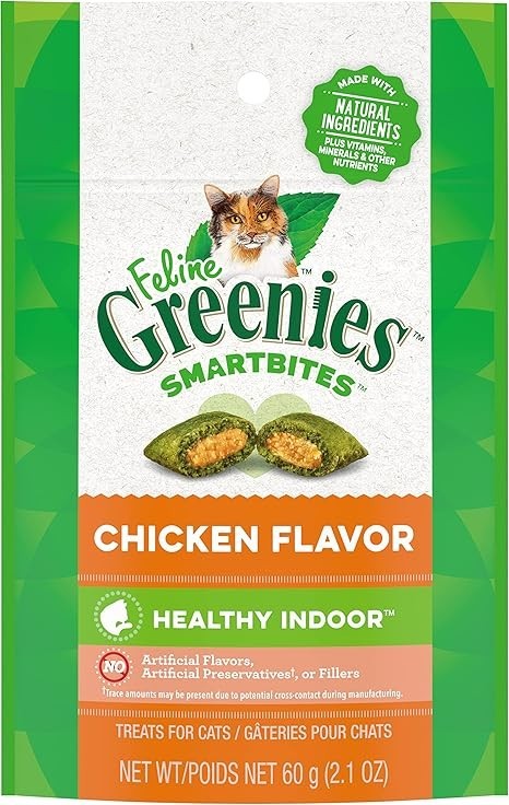 Greenies Smartbites Indoor Cat Treats – Chicken Flavor – 2.1 oz Pack