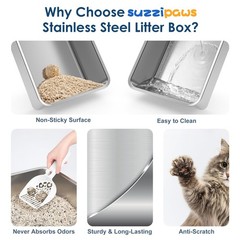 Stainless Steel Litter Box with Lid, Sifting for Small, Light Grey