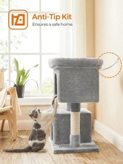 Cat Tree Tower Condo Light Gray with Large Perch 2 Caves Scratching Post