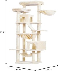 Cat Tree 71-Inch-Tall Tower Indoor Cats W/ 2 Perches 2 Big Condos 2 Hammocks