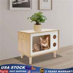 50*29*40cm Wood Cat House TV Shaped Cat Cabinet Nightstand Cat Shelter Load 75kg
