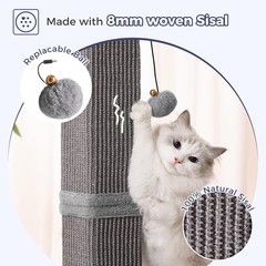 Large Cat Scratching Post Heavy Duty Base 33 Inch Sisal Scracher Balls Grey