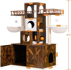 Heybly Cat Tree Litter Box Enclosure Big Cat Heavy