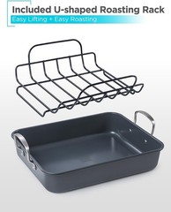BLACK+DECKER Large Turkey Roasting Pan with Rack, 0.8mm Carbon Steel Baking Pan