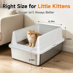 Stainless Steel Litter Box W/ High Sides Small Metal Litter Box Kittens & Senior