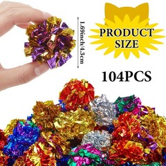 Jexine 104 Pcs Cat Crinkle Ball Bulk Toys 1.69” Multiple Colors