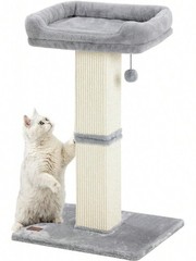 32in Cat Scratching Post Sisal With Plush Perch Bed For Indoor Cats Light Grey