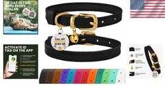Handcrafted Black & Gold Cat Collar with Safety Bell and QR Tag for Small Breeds