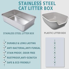 Stainless Steel Cat Litter Box Metal Pet Toilet for Big Cat No Stick No Smell