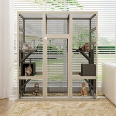 Large Outdoor Catio Wooden Cat House Enclosure with 5 Platform & 2 Resting Boxes