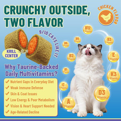 Taurine for Cats Vitamins Treats, 16 in 1 Cat Multivitamin 500 Crunchy & Krill C