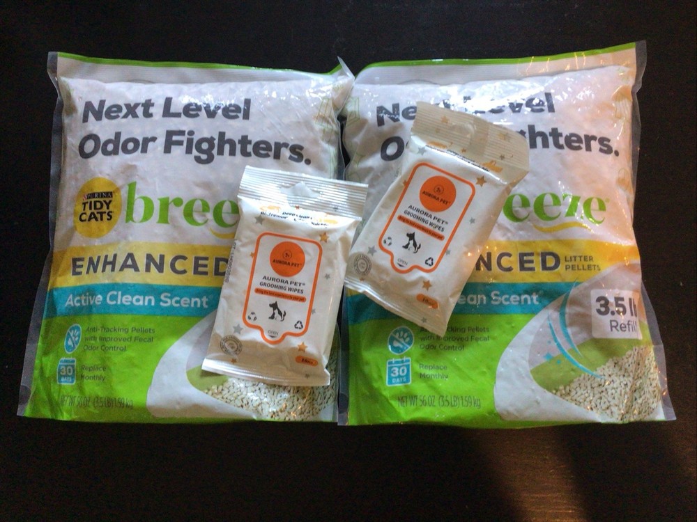 2 New 3.5 Lb Tidy Cat Breez Litter Pellets Active Clean Scent 2 Aurora Pet Wipes