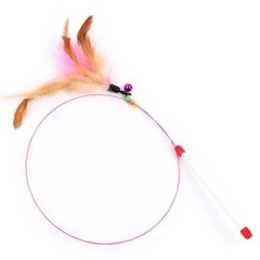 2 Pack Interactive Cat Wand Toy with Feathers & Bell Flexible Teaser Wand for Ca