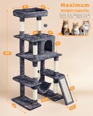 63in Large Cat Tree for Heavy Cats up to 22lbs,Anti-Wobble Tower w/Condo&Hammock