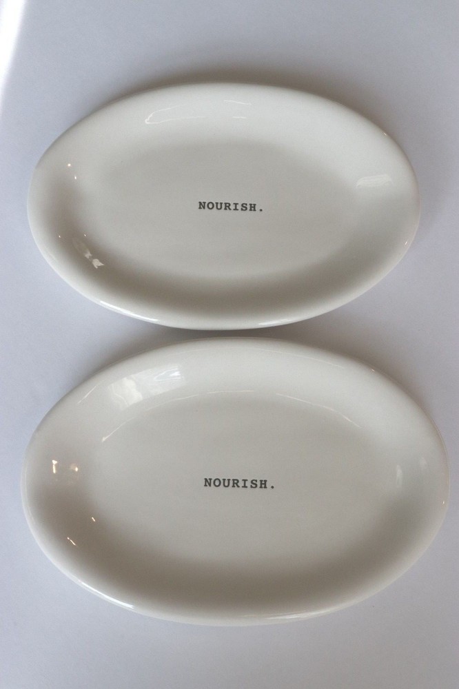 *TWO* NEW Rae Dunn NOURISH Plates Oval Stoneware Collectible Lot of 2 RARE