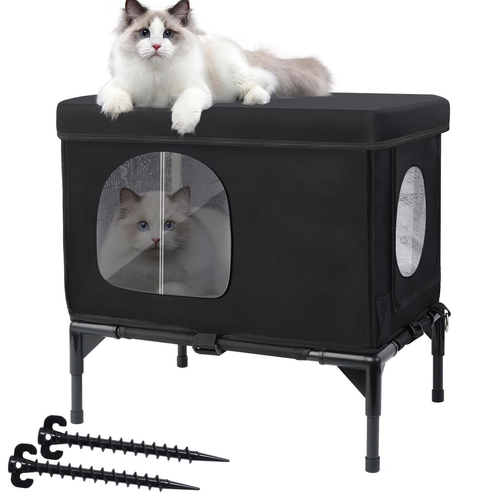 Outdoor Cat House Weatherproof Insulated Feral Cats Cozy Cushion Elevated Shelte