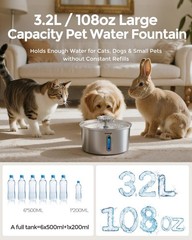 Cat Water Fountain Stainless Steel 3.2L/108oz, Invengo Automatic Pet Fountain…