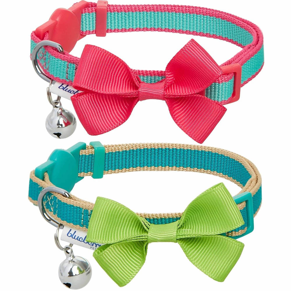 Blueberry Pet Pack of 2 Cat Collars, Classic Solid 9″-13″ Neck, Teal Lagoon