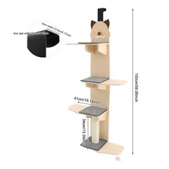 4-tier Door Hanging Cat Climber Cat Tree Tower Cat Head Pattern 150cm