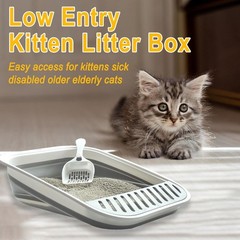 Low Entry Kitten Litter Box Collapsible Shallow Litter Box Senior Cats