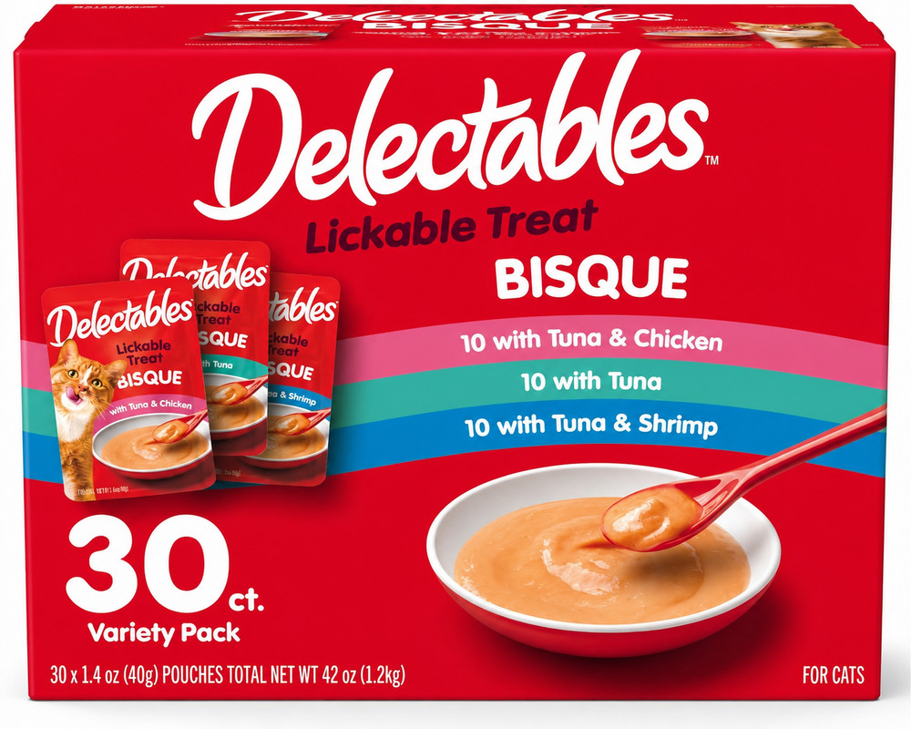 Hartz Delectables Bisque Lickable Wet Cat Snacks Variety Pack, 30 Count