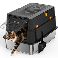 Stainless Steel Cat Litter Box Litter Pan High Side w/ Scoop , Easy Cleaning