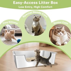 Low Entry Litter Box for Senior or Disabled & Injured Cats Stainless Steel High