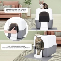 Grey Enclosed Cat Litter Box with Lid for Cats Under 8 lbs, Includes Sand Pedal