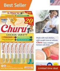 Churu Creamy Cat Treats, 20 Lickable Tubes with Green Tea & Taurine Benefits