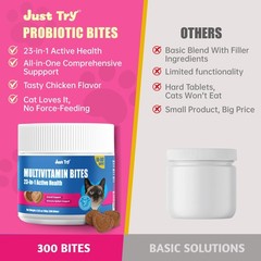 Just Try 23-in-1 Cat Vitamins Treats Taurine L-Lysine Omega-3 Biotin 300ct