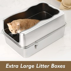 XL Stainless Steel Cat Litter Box with Lid Extra Large Litter Pan with High Side
