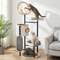 66-Inch Cat Condo with Scratching Post with Dangling Ball P latform Hammock