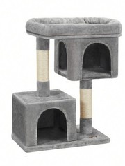 Cat Tree Tower Condo Light Gray with Large Perch 2 Caves Scratching Post