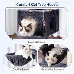 63″ Cat Tree Tower Large Cats Condo Baskets Platforms Scratching Post Gray