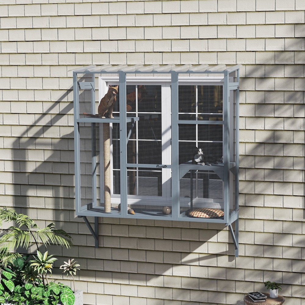 PawHut Catio Outdoor, Cat Window Catio for 2-3 Cats, for Playing Sunbathing