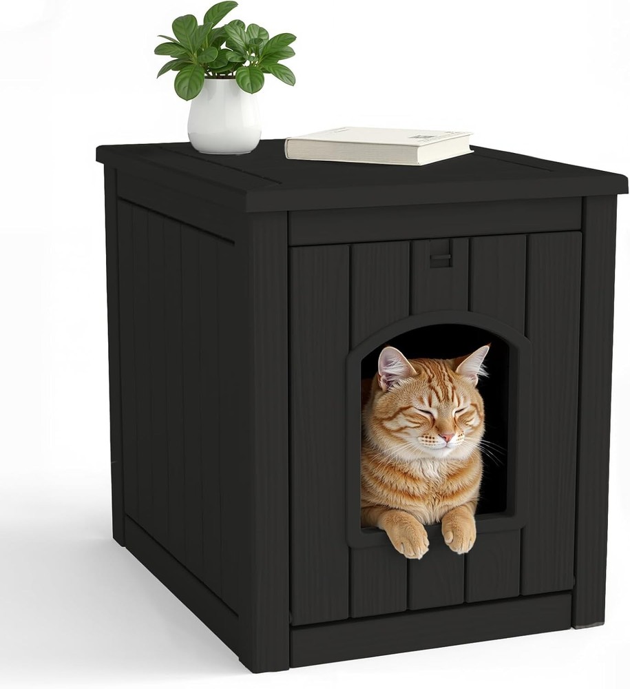 Cat Litter Box Enclosure, Waterproof Side Table Furniture, Black​
